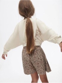 Resim Kız Çocuk Pamuklu Orta Kalınlık Crop Sweatshirt-14713 KREM 