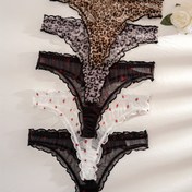 Resim 5'li Paket Kadınlar İçin Düz Renk Leopar Desen Rahat Külot 