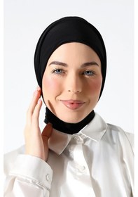 Resim Kadın Çıtçıtlı Bağlamalı Tesettür Hazır Pratik Şal Siyah Siyah 