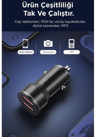 Resim Torima C01 Siyah 2 Usb Port Girişli Transmitter Araç Şarj Cihazı 