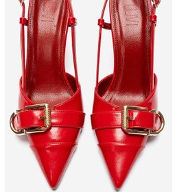 Resim Luvishoes Noen Kırmızı Cilt Tokalı Sivri Burun Kadın Topuklu Ayakkabı 