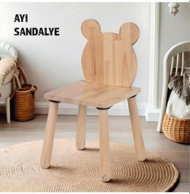 Resim Woodnjoy Joykidstoy Doğal Ahşap Çocuk Sandalye Ayı Ahşap 