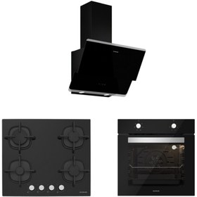 Resim Silverline Siyah Cam Ankastre Set (3490 Oslo 60 Siyah+cs5427b01+bo6501b01) 