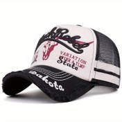Resim 1 adet Güney Kore Nakışlı Beyzbol Şapkası - Batı Motifleri ile Nefes Alabilir Mesh Arka, Ayarlanabilir Snapback, Hafif ve Esnek Günlük Giyim ve Şenlik Günleri için, Karışık Renkler (Beyaz/Siyah/Kahverengi/Maroon), Nefes Alabilir Başlık | Güvenlik Nakışlı Ön, Hip-Hop Ha 