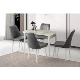 Resim Kelebek Rambla Ahşap Salon Yemek Masa Sandalye Takımı Sude 4 Sandalyeli Ortadan Açılır Büyüyen 90x16 Mermer Desen 