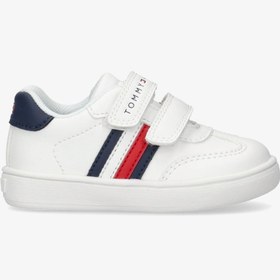 Resim Tommy Hilfiger Flag and Hook Loop Bebek Beyaz Spor Ayakkabı 