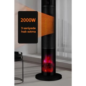 Resim Robo Şömineli Seramik Kule Tipi Dikey Hızlı Isıtıcı Uzaktan kumandalı 