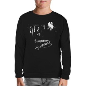 Resim Başöğretmen Atatürk - Öğretmenler Günü Siyah Çocuk Sweatshirt 