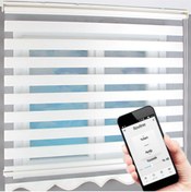 Resim Rovline Motorlu Akıllı Zaman Ayarlı Sesle Kontrol Edilebilir Zebra Perde 
