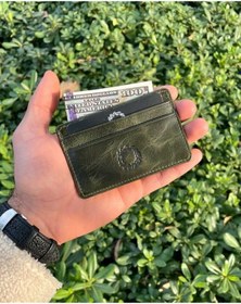 Resim Unisex Antik Yeşil Mini Design Hakiki Deri Kartlık Cüzdan Erkek - Kadın Yeşil 
