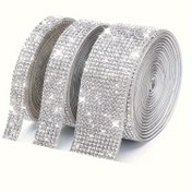 Resim 3 Yarda Kendinden Yapışkanlı Kristal Taşlı Kurdele 3 Rulo, Araba Süsleme Stickerları DIY Parlak Kurdele Stickerları, El Sanatları, Cep Telefonu ve Araba Süslemeleri için Kullanılan 2mm Kristal Taşlı Bant Ruloları 