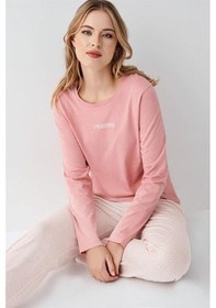 Resim Arnetta Modal Pamuk Uzun Kol Sıfır Yaka Patlı Bayan Pijama Takım Pembe 