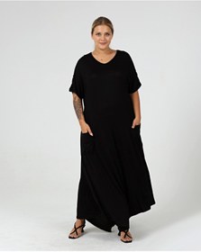 Resim Curvy Trend Büyük Beden Etek Verev Uç Cepli Maksi Elbise 