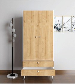 Resim Floradesign Riva Elbise Dolabı / Iki Kapaklı Çekmeceli Dolap / Gardırop Beyaz/meşe 