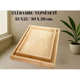 Resim 2'li Lüx Bambu Ahşap Tepsi Seti 25 X 35 & 20 X 30 Ahşap 