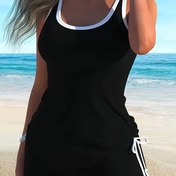 Resim Kadın Moda Tankini Mayo, Çapraz Sırtlı Beli Bağcıklı İki Parça Set 