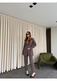Resim Laluvia Kahverengi Belden Oturtma Blazer Ceket - 9684 Kahverengi 