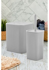 Resim Line 2 Parça Kare Banyo Seti - Çöp Kovası Wc Fırçası Set Gri 