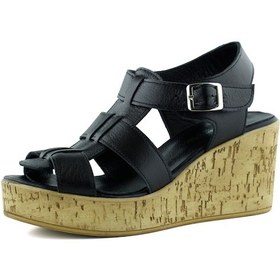 Resim Erkan Saçmacı Xena Siyah Hakiki Dana Derisi Mantar Taban Görünümlü Dolgu Topuklu Gladyatör Sandalet Siyah 