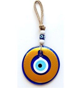 Resim Nazar Boncuklu Gold Renk Kaplama Cam Duvar Dekoru 