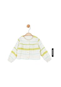 Resim Xo Kids O Yakalı Çizgili Büzgü Kollu Düğmeli Kız Çocuk Gömlek 9ay-4 Yaş 36620 Ekru - Yeşil 