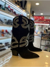 Resim zoziluxury Taşlı Kovboy Tozluklu Çizme 