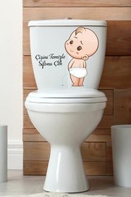 Resim Çişini Temizle Sifonu Çek Temalı Klozet Sticker Banyo Sticker 