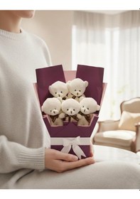 Resim Sevimli Peluş Ayıcık Buketi Özel Tasarım Sevgiliye,arkadaş Hediyelik Mor 