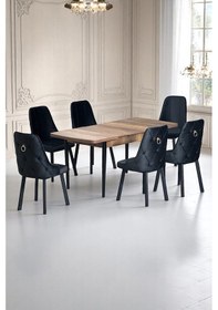 Resim Sonata Ceviz 80 X 132 Açılabilen Sunta Masa Siyah Metal Ayaklı Mutfak Masası Takımı 6 Antrasit Gri Antrasit 