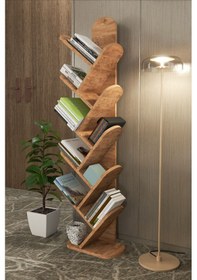 Resim Kitaplık 10 Raflı Dekoratif Bölmeli Ev Ofis Çok Amaçlı Ceviz 