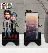 Resim Bk Gift Kişiye Özel Sevgililer Karikatürlü Ahşap Biblo Telefon Standı-60 