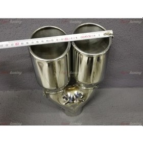 Resim Yuvarlak Eğik Ağız 90mm Çift Çıkış Egzoz Ucu. Paslanmaz Krom 