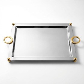 Resim Paslanmaz Çelik Lüks Dikdörtgen Servis Tepsisi 35x55 Cm Büyük Boy Altın 