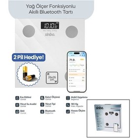 Resim Beyaz Yağ Ölçer Akıllı Bluetooth Cam Baskül Pilli 180kg/50gr 26x2 