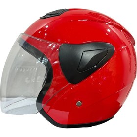 Resim Sway Xbyc 633 Solıd Şeffaf Vizörlü Yarım Motosiklet Scooter Kaskı XL Beden Kırmızı 