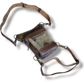 Resim Crow'sRoom Handmade Deri Bel Ve Bacak Çantası (KÜÇÜK MODEL KAHVE&YEŞİL) 