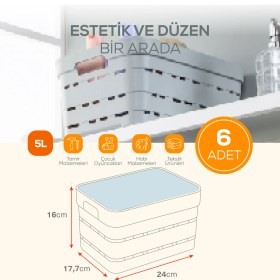 Resim 6'lı Kapaklı 5 Litre Delikli Saklama Kutusu Mavi 