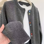 Resim Kadınlar İçin Gri Kazak Hırka - Yumuşak Yuvarlak Yaka Düğmeli Ceket, Tüm Mevsimler İçin Gündelik ve Resmi Giyim, Çok Yönlü Gri Kazak Ceket, Yarı Resmi Etkinlikler İçin, Elde Yıkanabilir (Desensiz) 