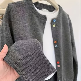 Resim Kadınlar İçin Gri Kazak Hırka - Yumuşak Yuvarlak Yaka Düğmeli Ceket, Tüm Mevsimler İçin Gündelik ve Resmi Giyim, Çok Yönlü Gri Kazak Ceket, Yarı Resmi Etkinlikler İçin, Elde Yıkanabilir (Desensiz) 