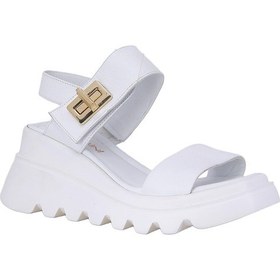 Resim Albishoes Albini 2610401 Hakiki Deri Dolgu Topuk Kadın Sandalet Beyaz 