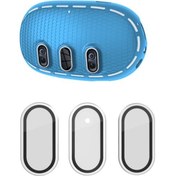 Resim Pazly Meta Quest 3 Kılıf + Tempered Glass Film + Vr Kulaklık Aksesuarları - Mavi/gümüş, Titanyum Kaplama Mavi / Gümüş 