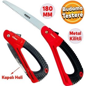 Resim Rodex Budama Testeresi 180 Mm Metal Kilitli Çelik Düz Ağaç Dal Bağ El Testeresi Açılıp Kapanır 