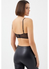 Resim Cottonhill Siyah Çiçek Nakışlı Balenli Taş Detaylı Ayarlanabilir Askılı Kadın Bralet Büstiyer Siyah 