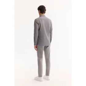 Resim AVVA Erkek Gri Düğmeli Yaka Bi-Stretch Kolay Ütülenen Çizgili Slim Fit Gömlek A52Y2098 