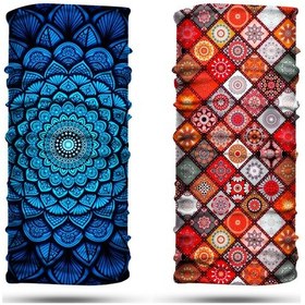 Resim Lacivert Mandala - Motif Desenli 2'li Set Boyunluk Bandana Outdoor Balaklava Yüz Maskesi Kafa Bandı 