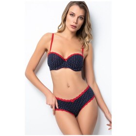 Resim Miorre Push-Up Dolgulu Straplez Puantiyeli Sütyen Takım Lacivert 