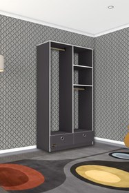 Resim Kenzlife Giysi Dolabı 2 Bölmeli 2 Çekmeceli Bedri 182*100*42 Gri Dolap Kapaksız 