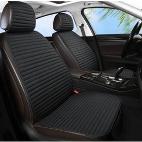 Resim Oto Keten Kumaş Nefes Alan Kumaş Çepli Tasarım Siyah Araba Oto Koltuk Kılıf Ön Koltuklar Için Başlık 