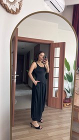 Resim Saten dokulu tasarım siyah şalvar pantolon - XL 