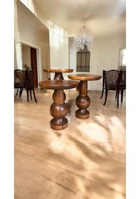 Resim 3 Lü Ahşap Mantar Sehpa Takımı Açık Ceviz Renk Yan Sehpa Açık Ceviz 